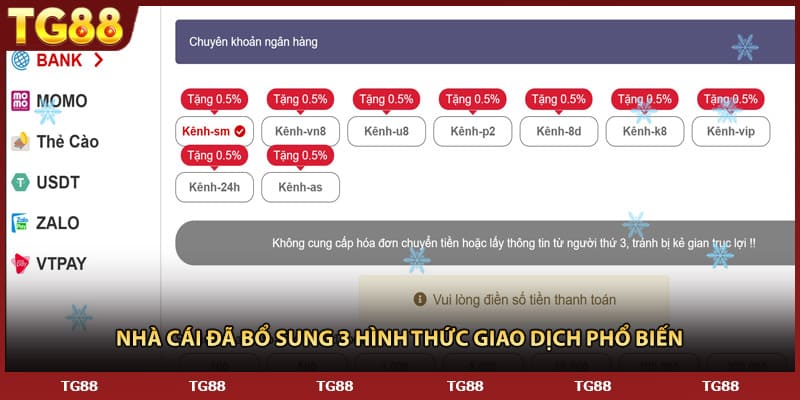 Nhà cái đã bổ sung 3 hình thức giao dịch phổ biến