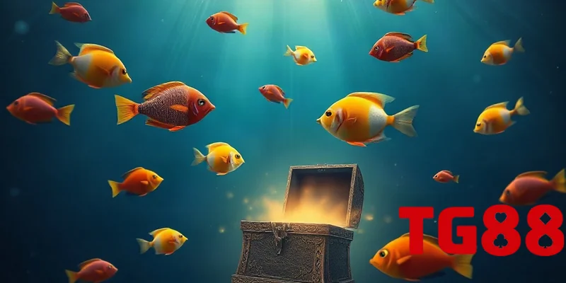 Tổng quan game bắn cá ăn xu TG88 với cá nhiều màu và rương kho báu