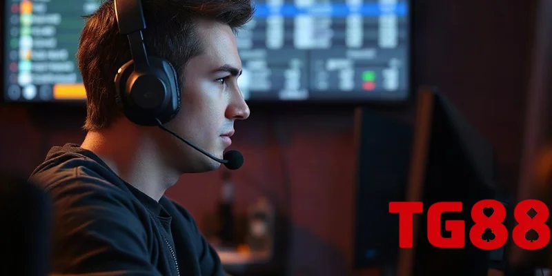 Người chơi đang trải nghiệm SA Gaming trên máy tính với tai nghe